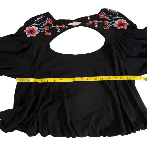 FREE PEOPLE Lita Embroidered Top Fairy Goth Cutout Balloon Sleeve Boho Black S - Picture 9 of 16